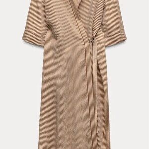 Zara Striped Tan and white wrap top